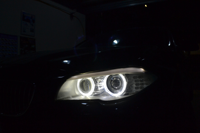 宝马5系车灯升级4双光透镜4近4远光照明