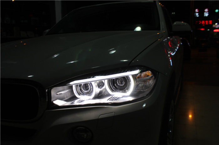 宝马X5车灯改装4海拉透镜 4近4远光照明效果